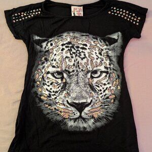 Black, White Cheetah with Gold T-shirt, Girls, 10/12